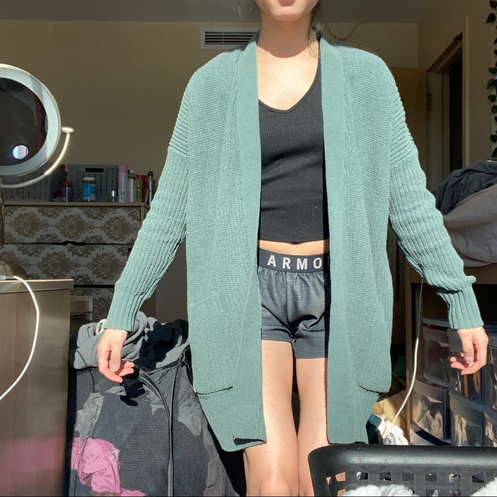 GREEN CARDIGAN, sweater material size xs